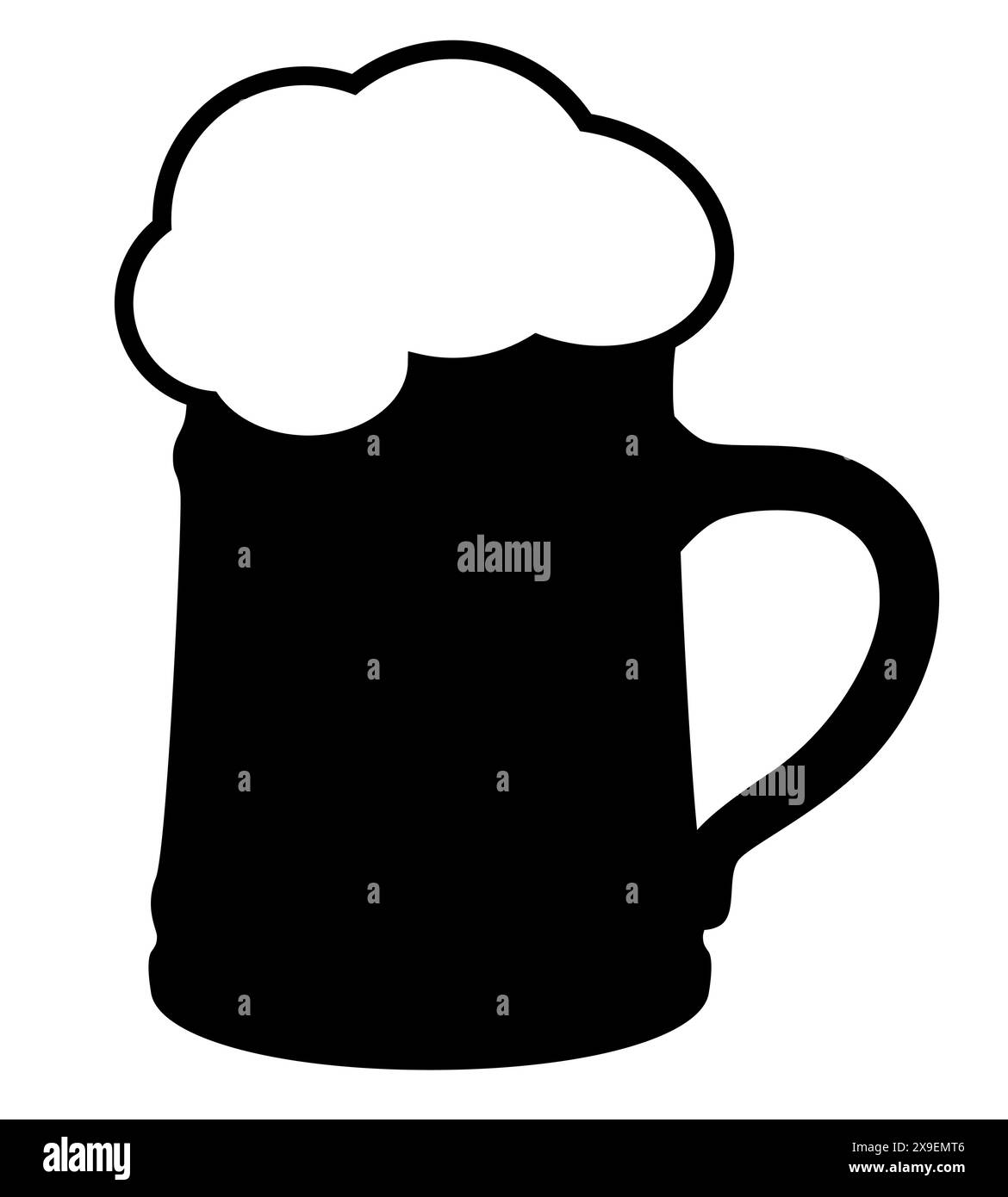 forme de silhouette de tasse de bière stein, illustration vectorielle noire et blanche de verre de bière avec tête de bière Illustration de Vecteur