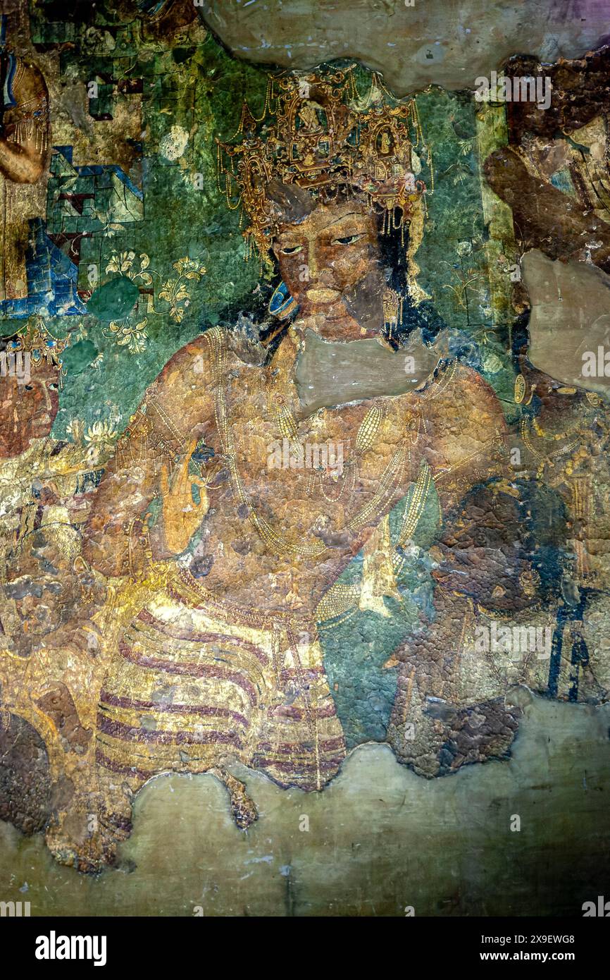 08 19 2008 Vintage Vieux Vajrapani peintures fresco grottes Ajanta un site du patrimoine mondial de l'UNESCO Aurangabad officiellement connu sous le nom de Chhatrapati Sambhaji Nagar Banque D'Images
