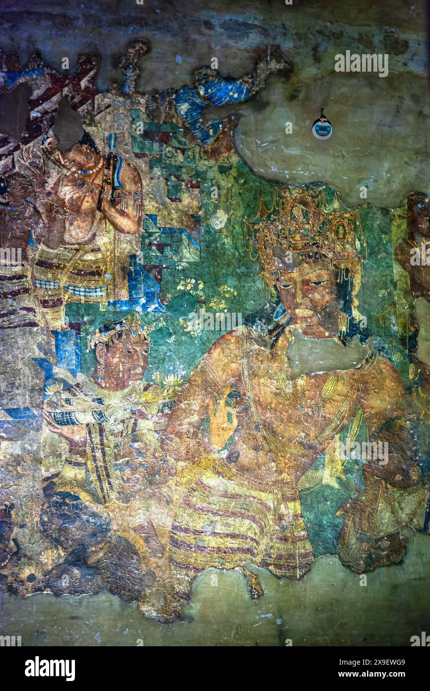 08 19 2008 Vintage Vieux Vajrapani peintures fresco grottes Ajanta un site du patrimoine mondial de l'UNESCO Aurangabad officiellement connu sous le nom de Chhatrapati Sambhaji Nagar Banque D'Images