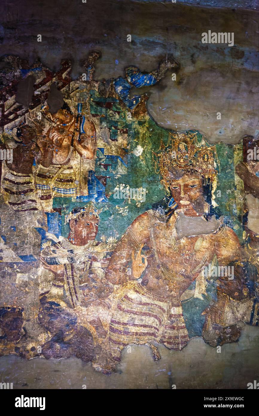 08 19 2008 Vintage Vieux Vajrapani peintures fresco grottes Ajanta un site du patrimoine mondial de l'UNESCO Aurangabad officiellement connu sous le nom de Chhatrapati Sambhaji Nagar Banque D'Images