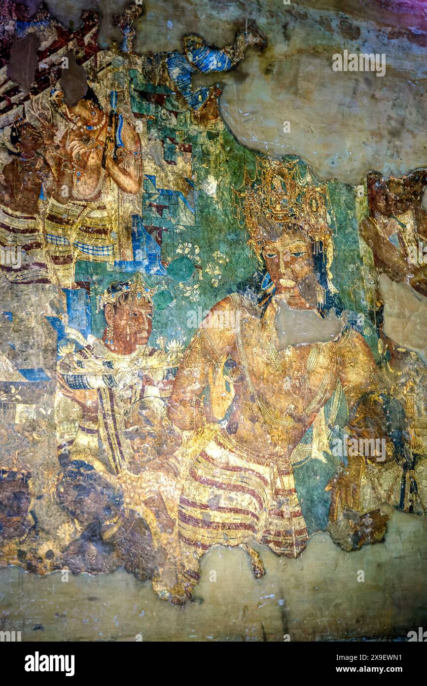 08 19 2008 Vintage Vieux Vajrapani peintures fresco grottes Ajanta un site du patrimoine mondial de l'UNESCO Aurangabad officiellement connu sous le nom de Chhatrapati Sambhaji Nagar Banque D'Images