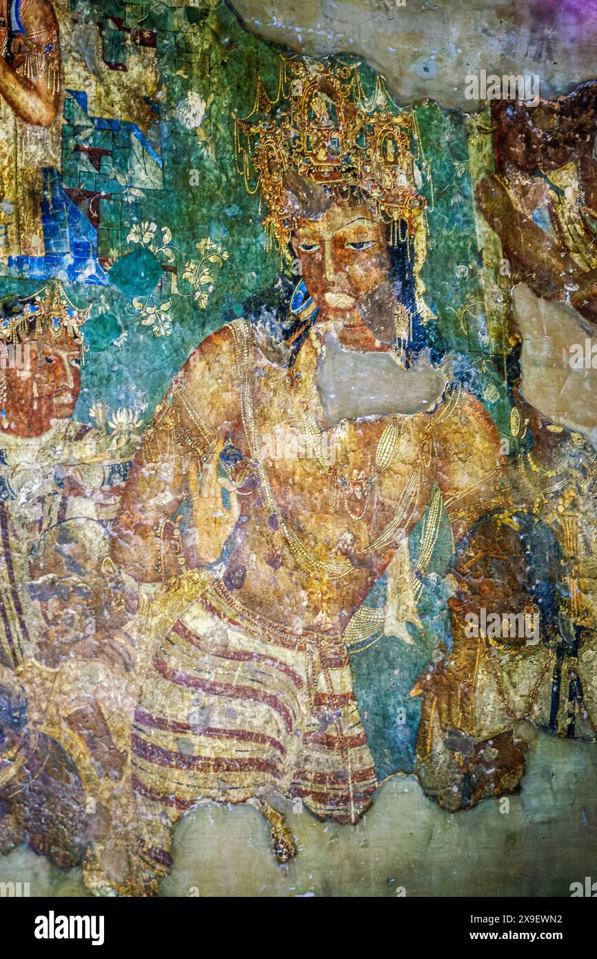 08 19 2008 Vintage Vieux Vajrapani peintures fresco grottes Ajanta un site du patrimoine mondial de l'UNESCO Aurangabad officiellement connu sous le nom de Chhatrapati Sambhaji Nagar Banque D'Images