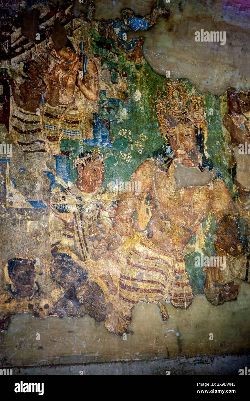08 19 2008 Vintage Vieux Vajrapani peintures fresco grottes Ajanta un site du patrimoine mondial de l'UNESCO Aurangabad officiellement connu sous le nom de Chhatrapati Sambhaji Nagar Banque D'Images