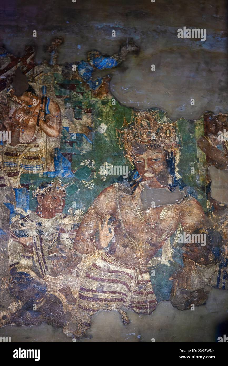 08 19 2008 Vintage Vieux Vajrapani peintures fresco grottes Ajanta un site du patrimoine mondial de l'UNESCO Aurangabad officiellement connu sous le nom de Chhatrapati Sambhaji Nagar Banque D'Images