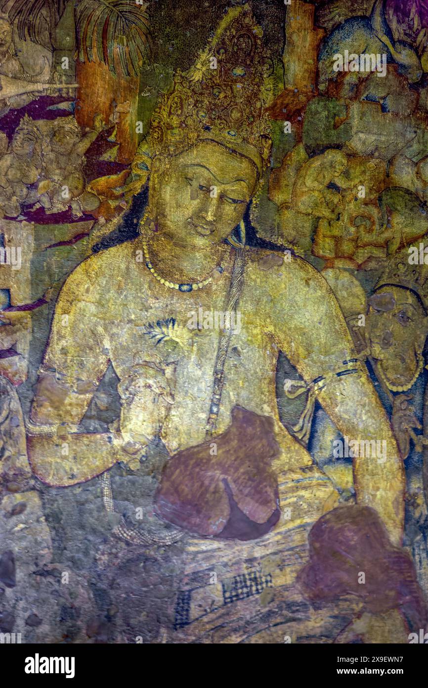 08 19 2008 vieilles peintures Padmapani fresque grottes d'Ajanta site classé au patrimoine mondial de l'UNESCO Aurangabad officiellement connu sous le nom de Chhatrapati Sambhaji Nagar Banque D'Images