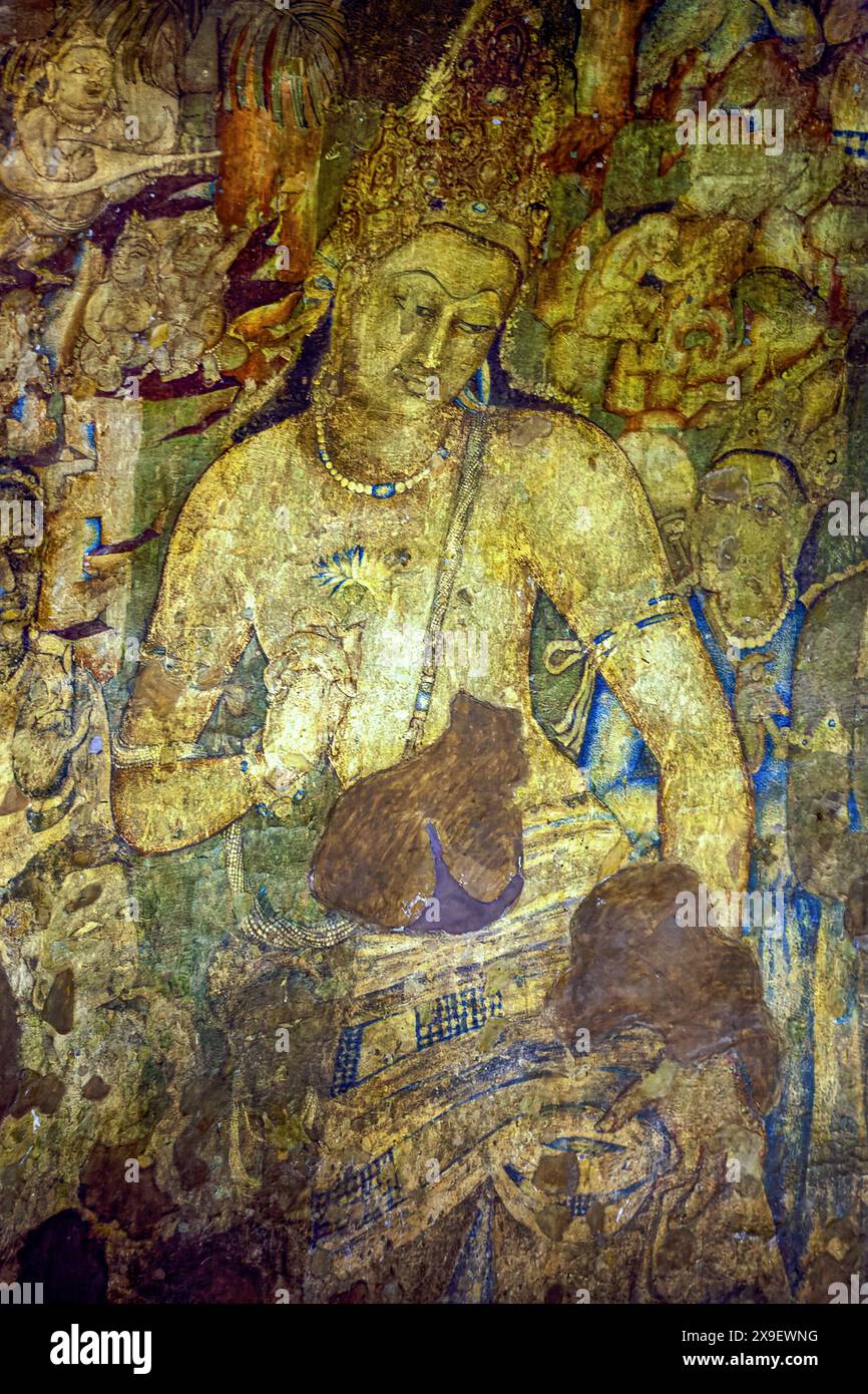08 19 2008 vieilles peintures Padmapani fresque grottes d'Ajanta site classé au patrimoine mondial de l'UNESCO Aurangabad officiellement connu sous le nom de Chhatrapati Sambhaji Nagar Banque D'Images
