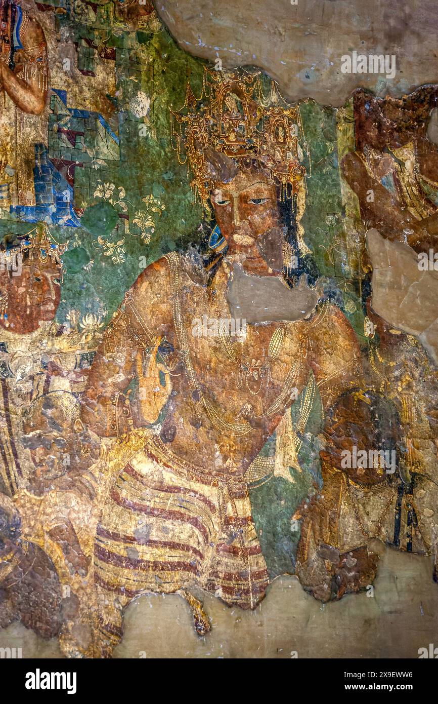 08 19 2008 Vintage Vieux Vajrapani peintures fresco grottes Ajanta un site du patrimoine mondial de l'UNESCO Aurangabad officiellement connu sous le nom de Chhatrapati Sambhaji Nagar Banque D'Images