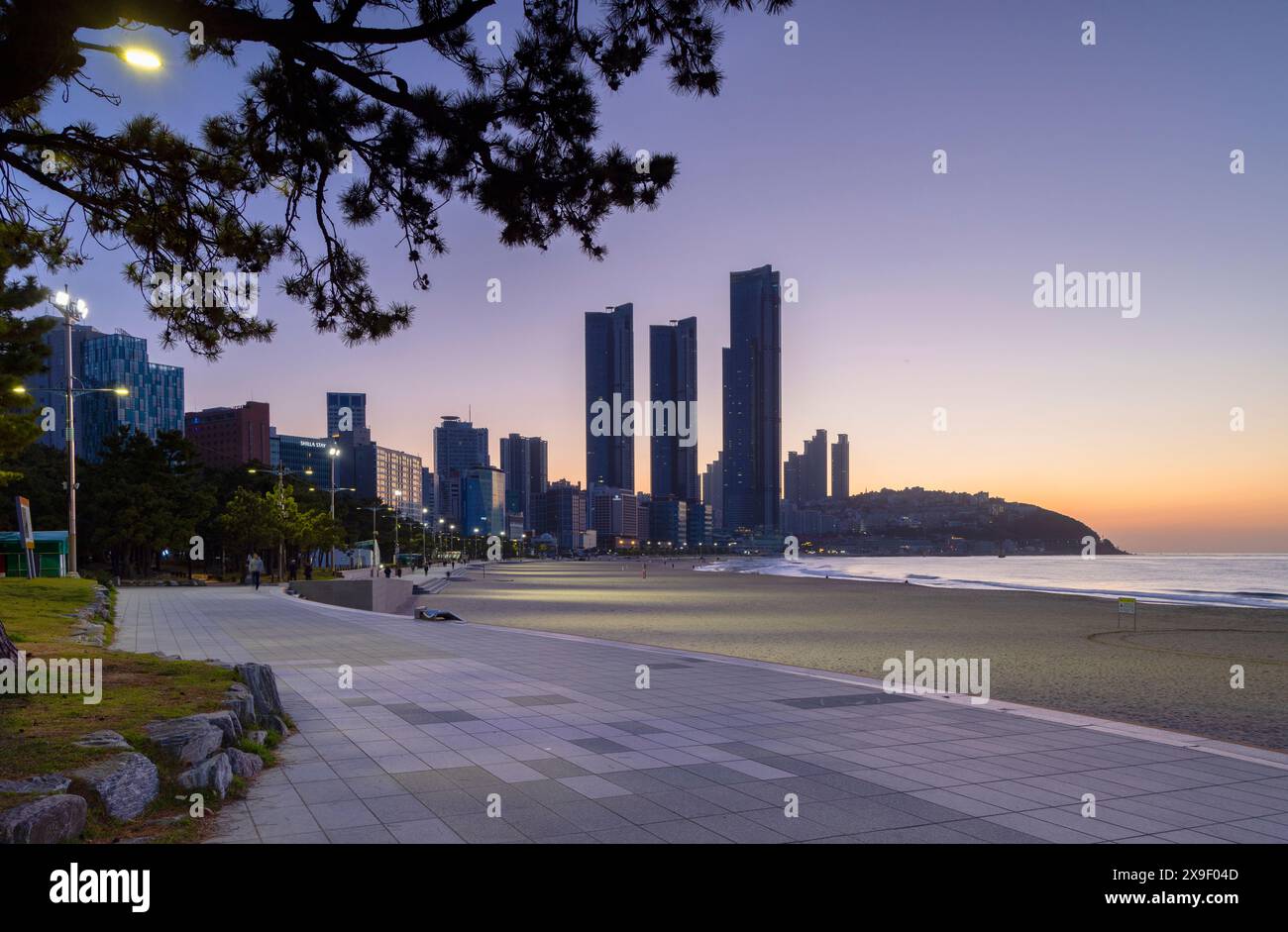 Haeundae Beach à l'aube, Busan, Corée du Sud Banque D'Images Haeundae Beach à l'aube, Busan, Corée du Sud Banque D'Images