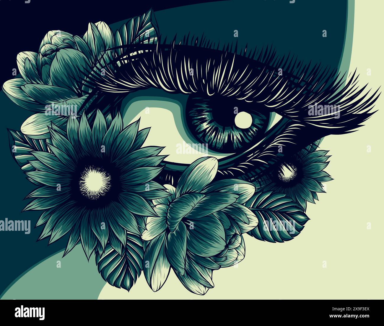 Illustration vectorielle d'un bel œil avec fleur Illustration de Vecteur