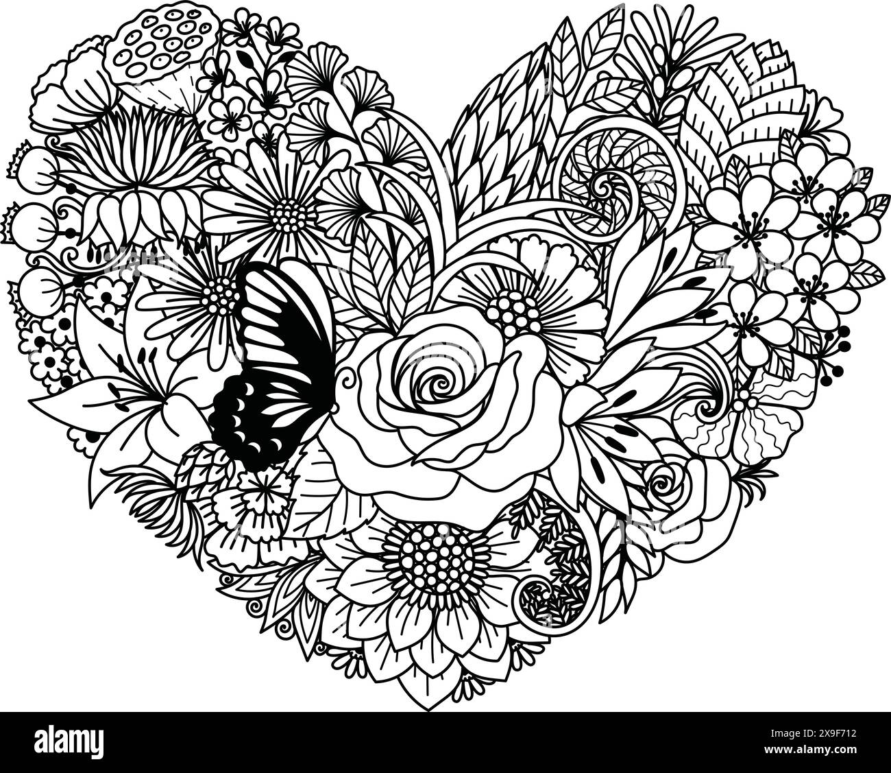 Diverses fleurs en forme de coeur, pour la coupe de papier, coupe au laser, fabrication de cartes, coloriage page et ainsi de suite. Illustration vectorielle Illustration de Vecteur