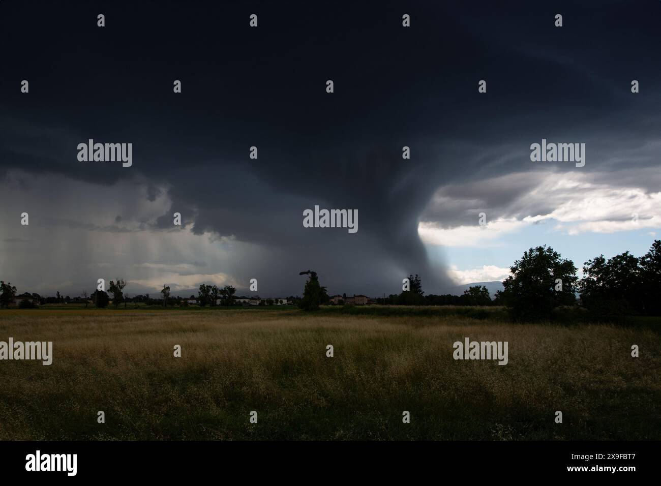 Tornade sur les champs cultivés, paysage plat Banque D'Images