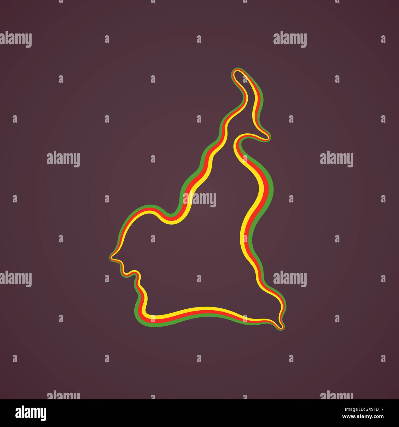 Plan du Cameroun marqué avec ruban en couleurs du drapeau. Illustration de Vecteur