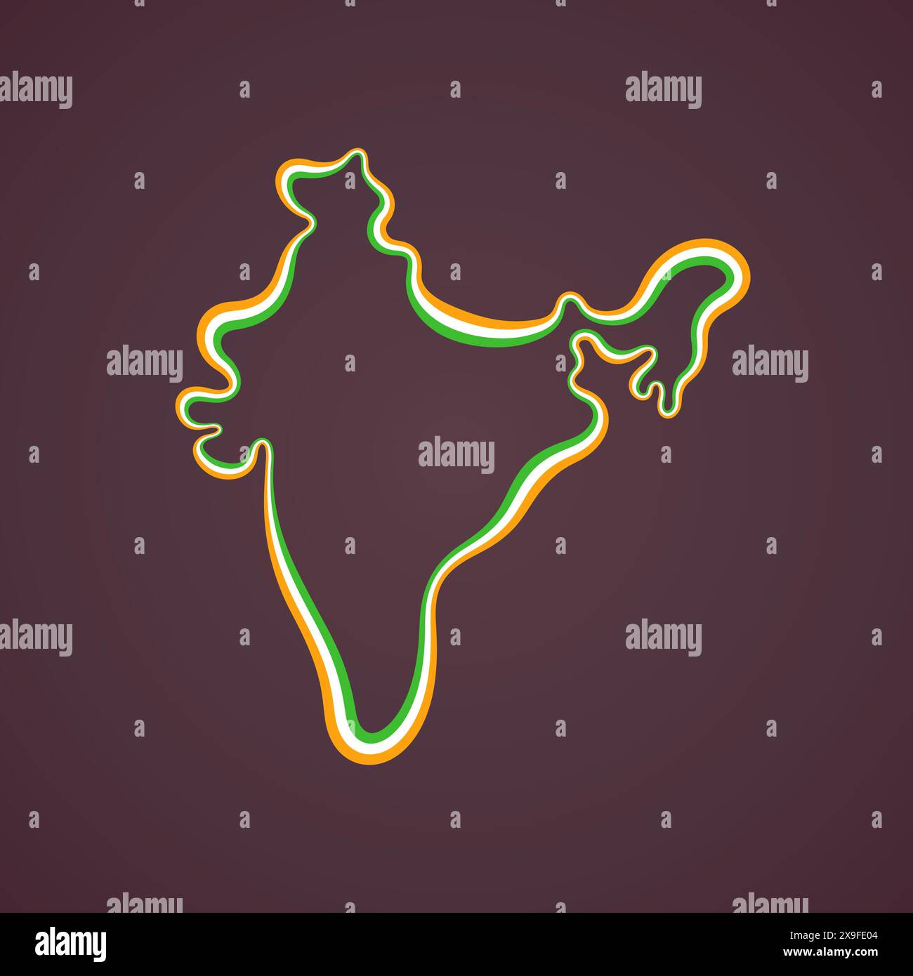 Carte de contour de l'Inde marquée avec ruban en couleurs du drapeau. Illustration de Vecteur