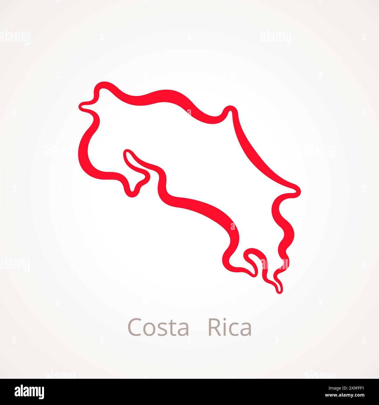 Carte de contour du Costa Rica marquée d'une ligne rouge. Illustration de Vecteur