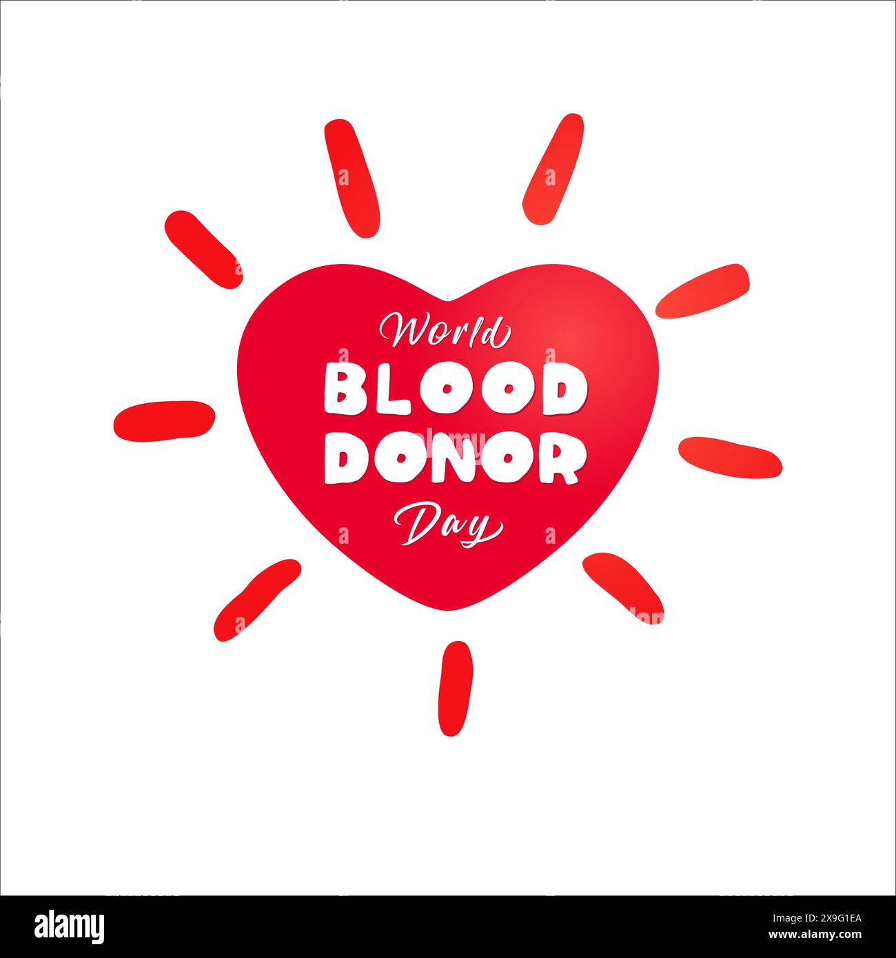 Logo créatif de la Journée mondiale du donneur de sang. Soleil de coeur mignon, concept d'icône. Motif autocollant de don de sang. Symbole positif. Modèle graphique isolé. Résumé Illustration de Vecteur