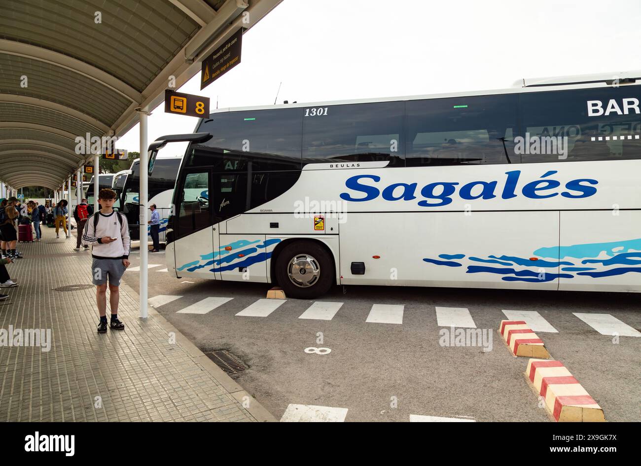 Bus de l'aéroport de Gérone à Barcelone, Catalogne, Espagne. Banque D'Images