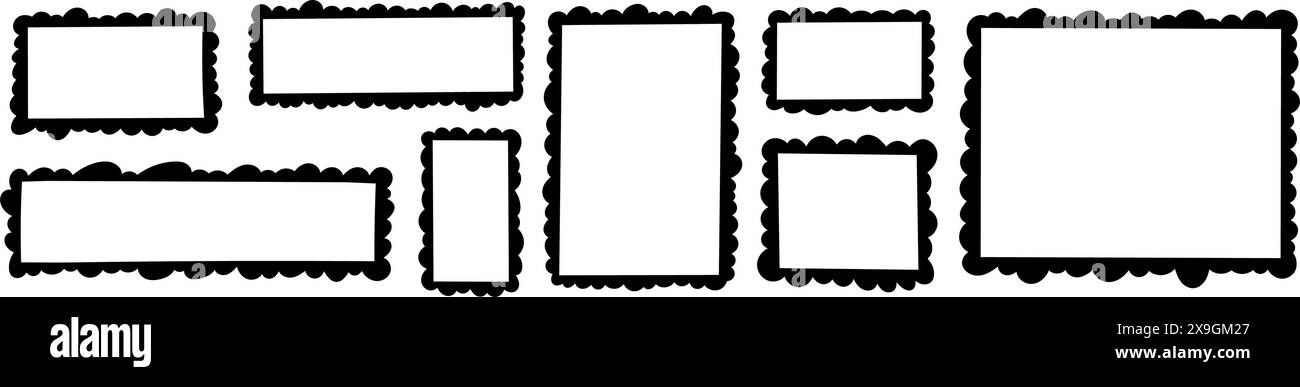 Formes carrées et rectangulaires rugueuses. Bords de boîte dessinés à la main et cadre de peinture. Illustration vectorielle plate isolée sur fond blanc. Illustration de Vecteur