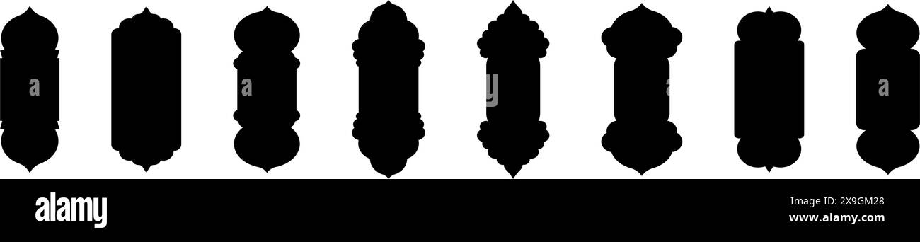 Forme d'arc islamique avec motif ramadan complexe. Conception de cadre d'inspiration arabe pour portes et fenêtres de mosquées. Illustration vectorielle plate isolée sur blanc Illustration de Vecteur