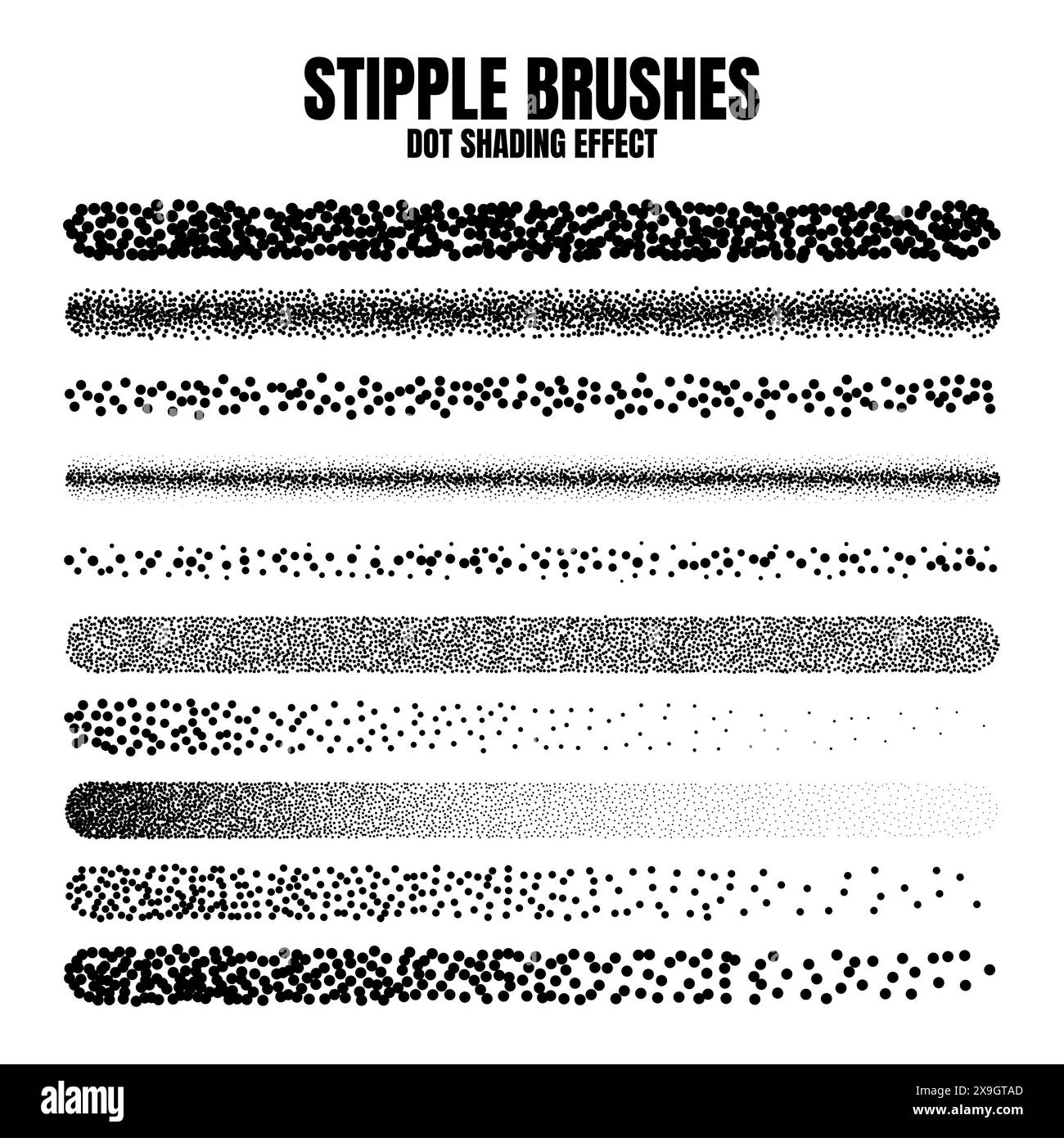 Pinceau dispersé à stipple, dessin à l'encre et texturation. Dégradé de fondu. Pointillés, dessin dotwork, ombrage à l'aide de points. Effet de désintégration des demi-tons Illustration de Vecteur