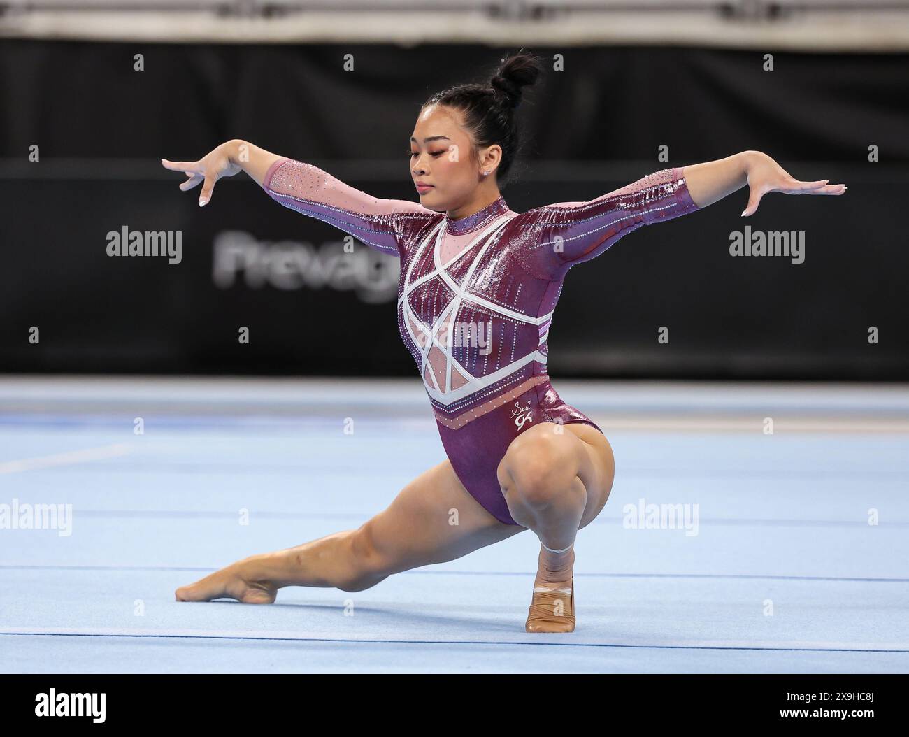 31 mai 2024 : Sunisa Lee sur le plancher exercice pendant la première journée de la femme des Championnats américains de gymnastique 2024 à Dickies Arena à Fort Worth, Texas. Kyle Okita/CSM Banque D'Images