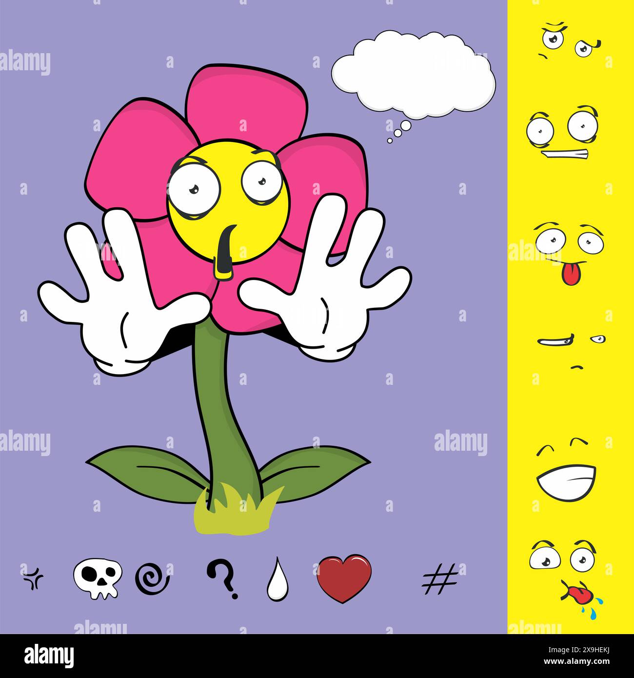 collection de pack d'expressions de personnages de dessin animé de fleurs en format vectoriel Illustration de Vecteur