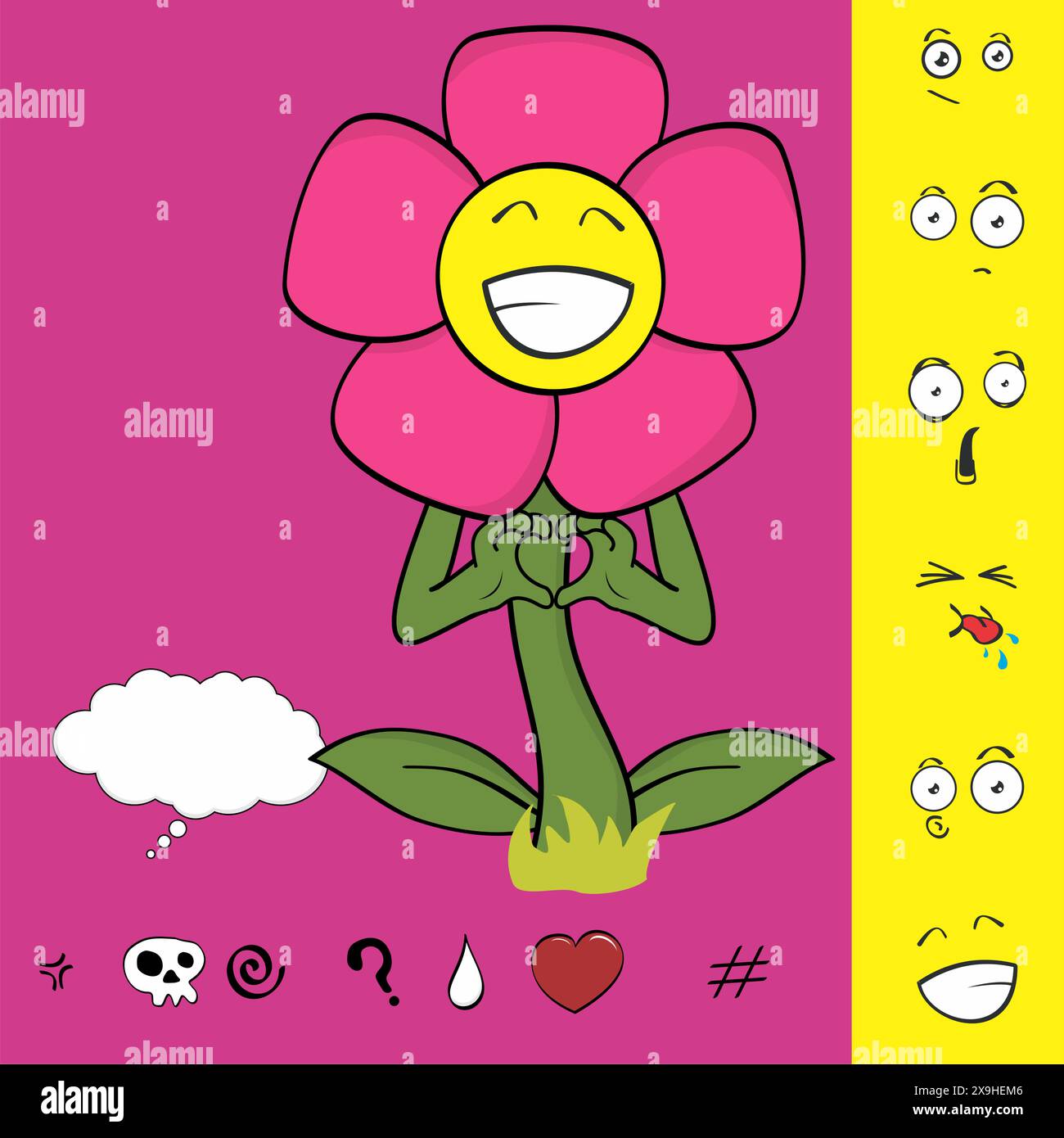 collection de pack d'expressions de personnages de dessin animé de fleurs en format vectoriel Illustration de Vecteur