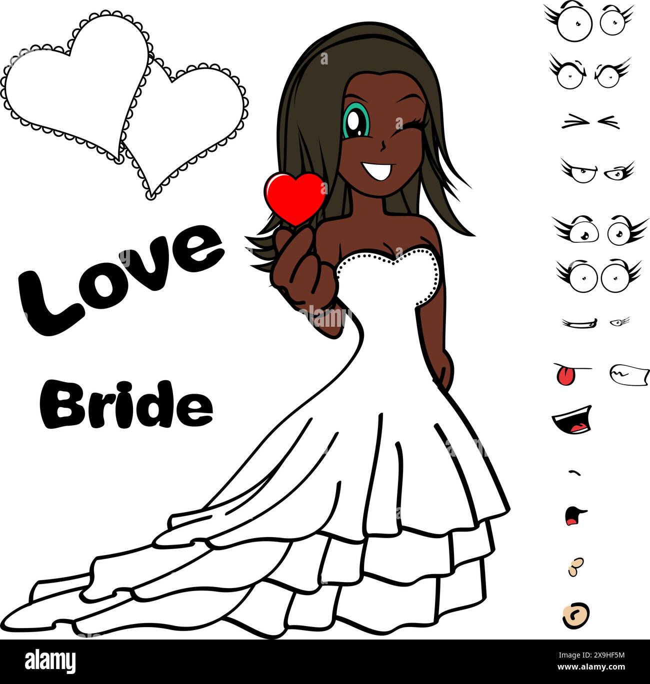 collection drôle de pack d'expressions de main de coeur de jeune mariée en format vectoriel Illustration de Vecteur