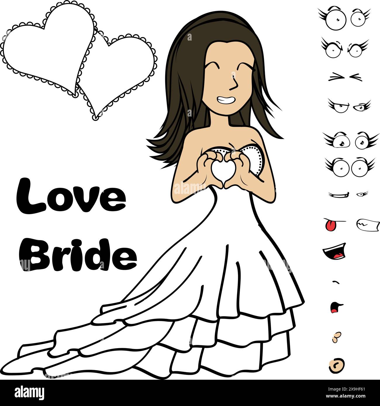 collection drôle de pack d'expressions de main de coeur de jeune mariée en format vectoriel Illustration de Vecteur