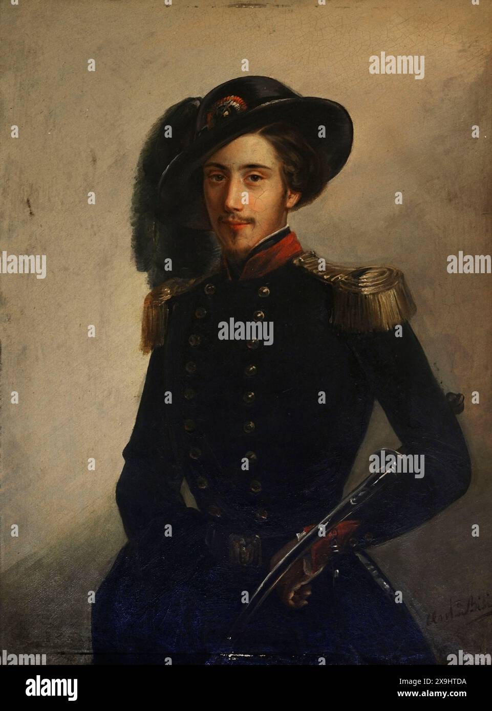 Emilio Morosini (1830-1849) Patriote italien. Portrait d'Antonietta Bisi (1813-1866), vers 1849-1850. Morosini est représenté portant l'uniforme de l'officier des Bersaglieri de Lombardie. Huile sur carte. Musée du Risorgimento. Milan. Italie. Auteur : Antonietta Besi (1813-1866). Peintre italien. Banque D'Images