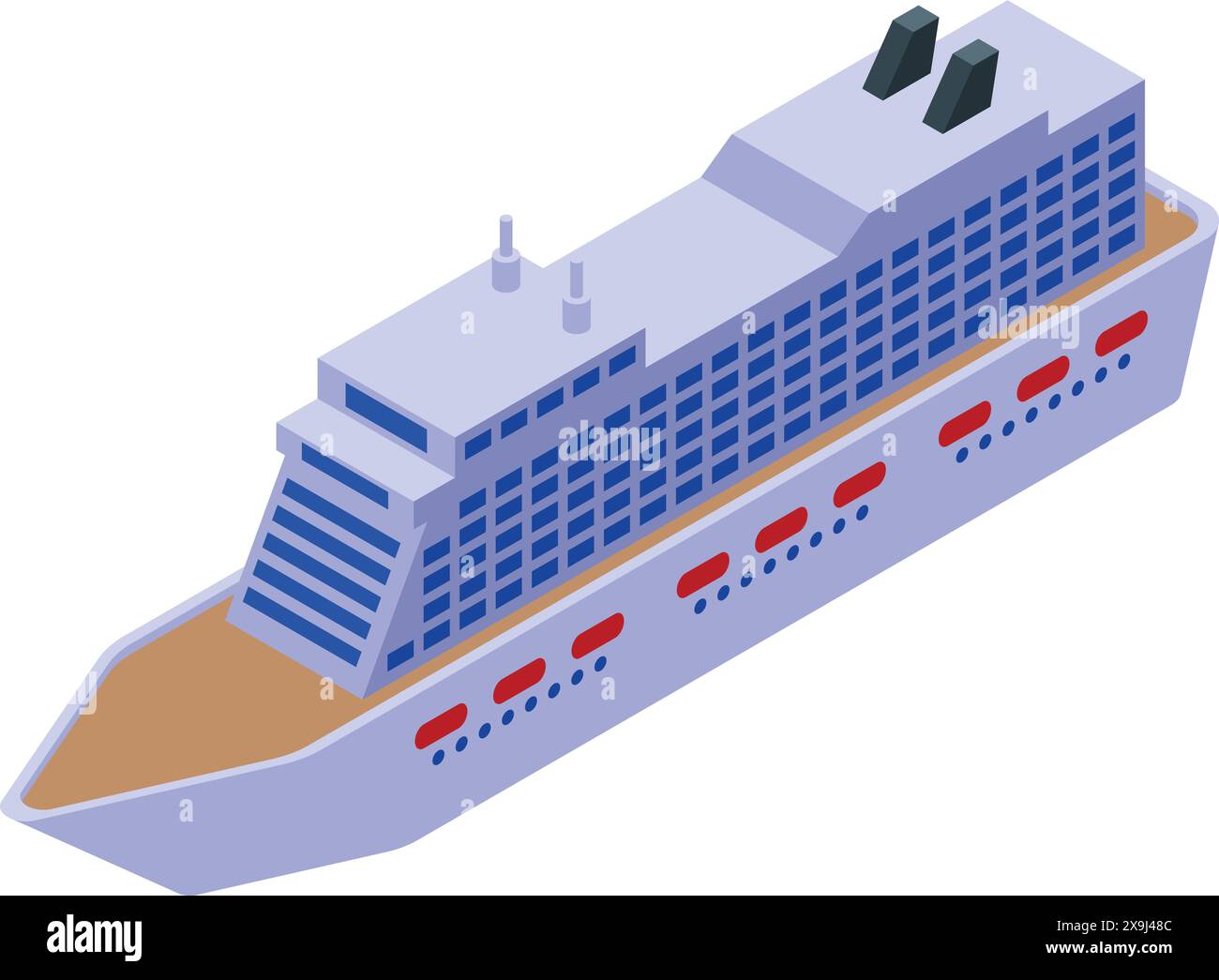 Illustration isométrique détaillée d'un navire de croisière moderne isolé sur un fond blanc Illustration de Vecteur