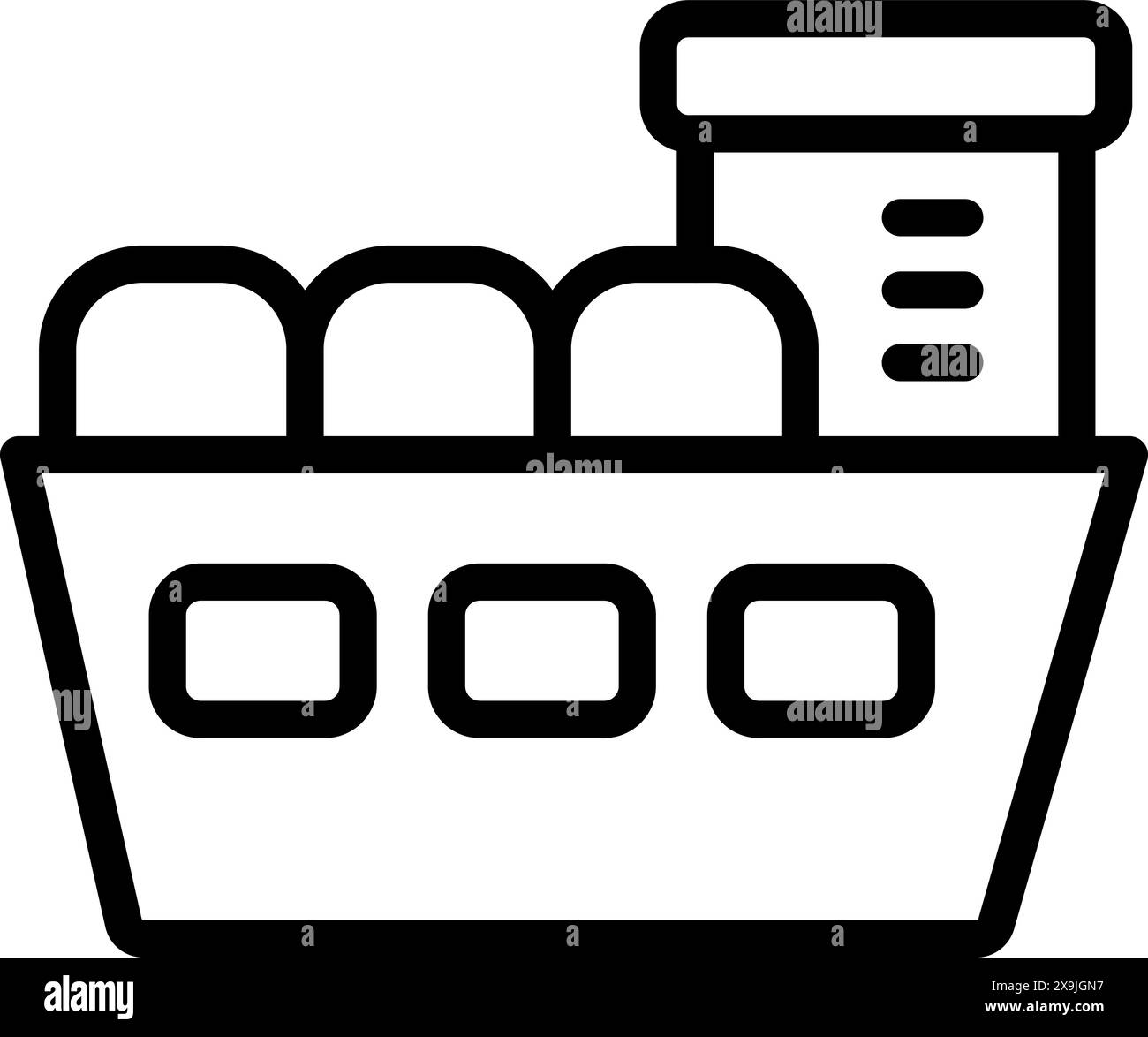 Illustration vectorielle d'une icône simple de cargo de dessin animé noir et blanc. Isolé et stylisé. Représentant l'industrie internationale du transport maritime et maritime Illustration de Vecteur