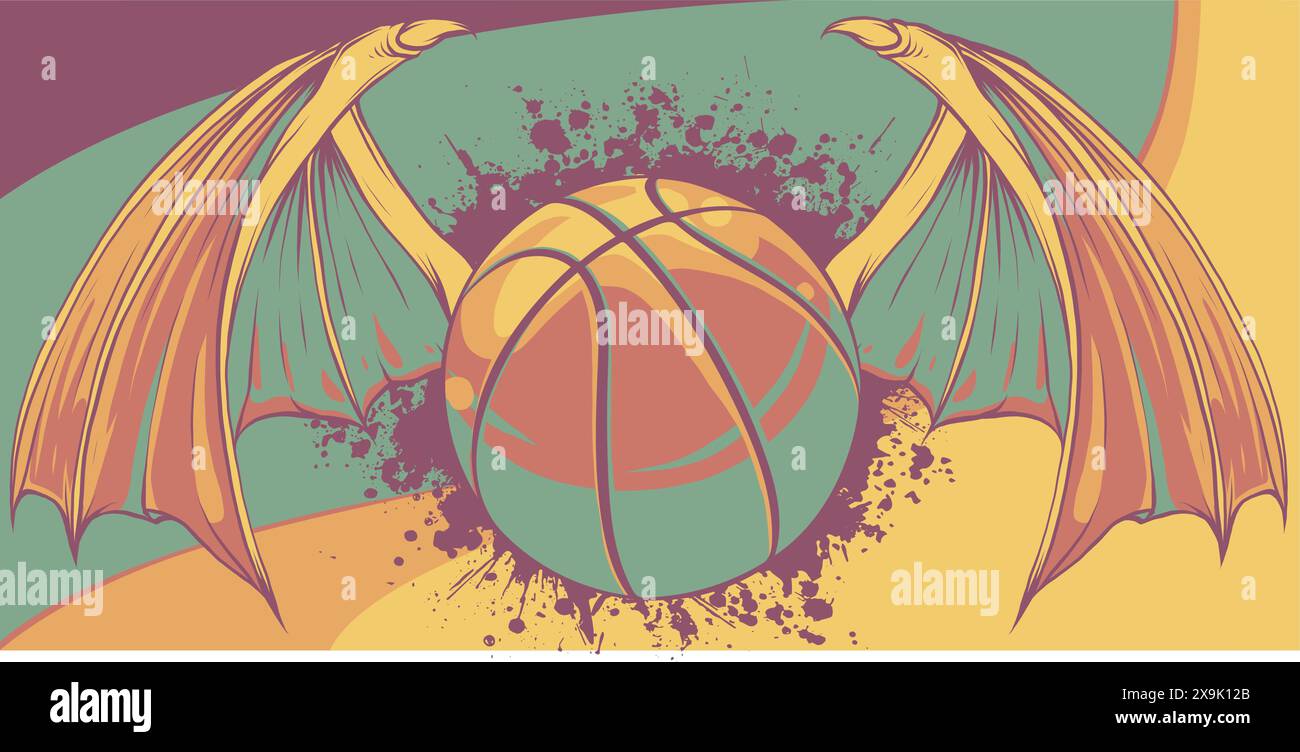 Illustration vectorielle du ballon de basket-ball avec ailes de chauve-souris. Illustration de Vecteur
