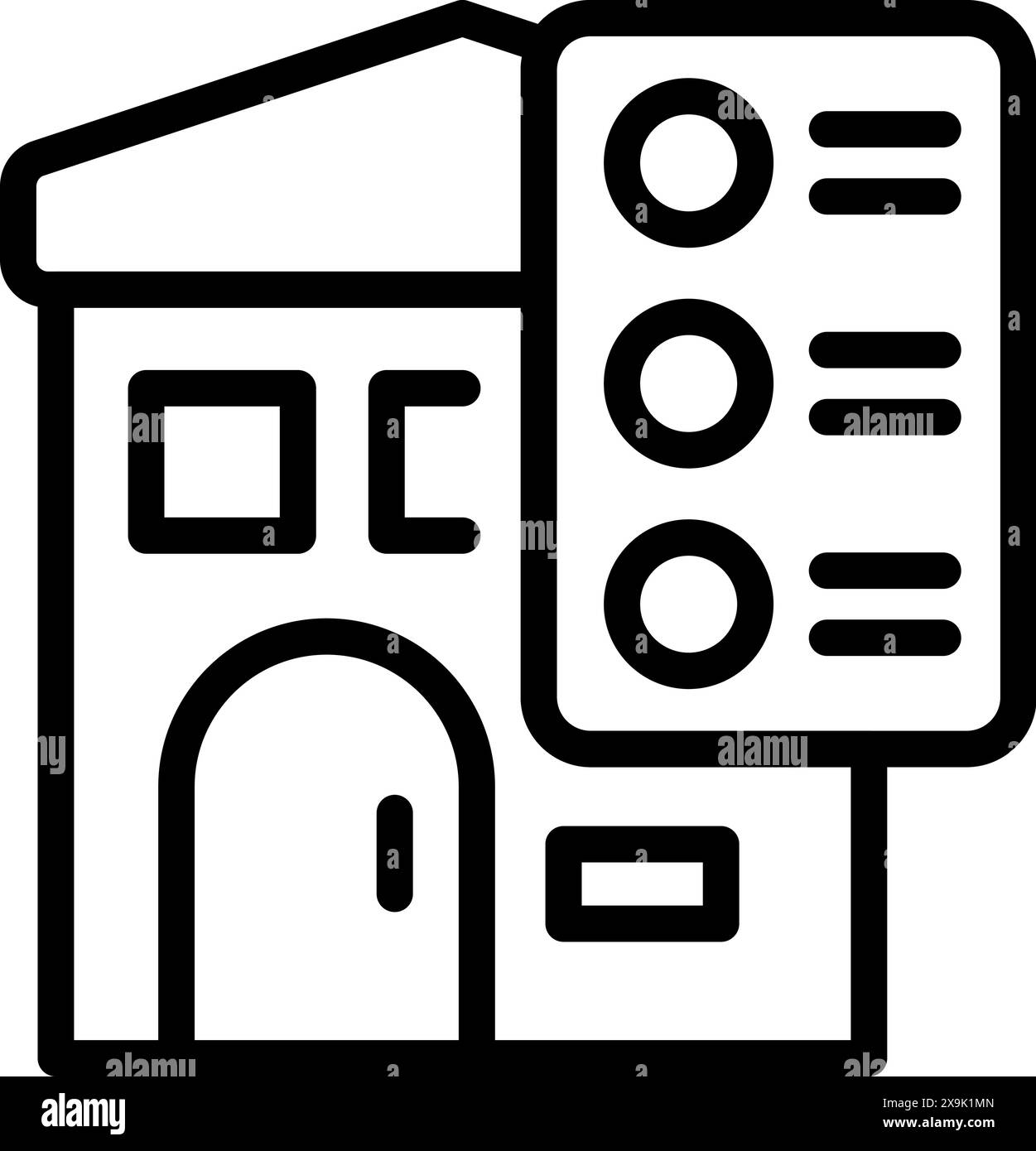 Icône d'art au trait noir et blanc représentant l'extérieur d'un bâtiment commercial moderne Illustration de Vecteur Icône d'art au trait noir et blanc représentant l'extérieur d'un bâtiment commercial moderne Illustration de Vecteur