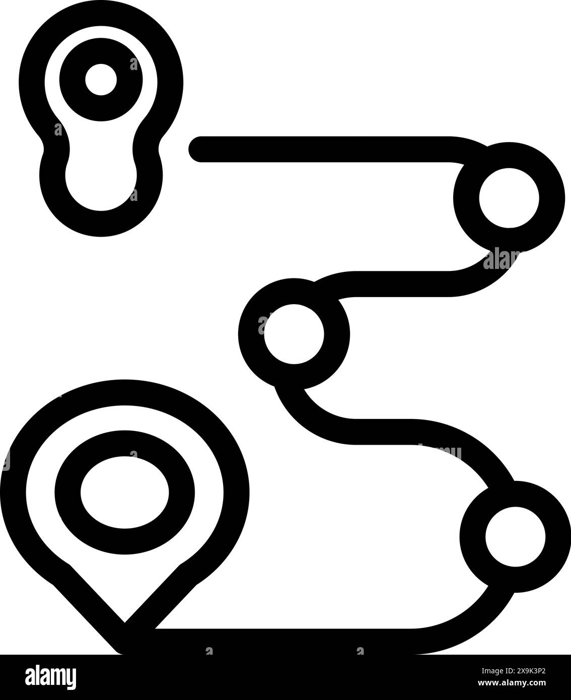 Dessin au trait simpliste d'un itinéraire avec repères de point de départ et de destination Illustration de Vecteur