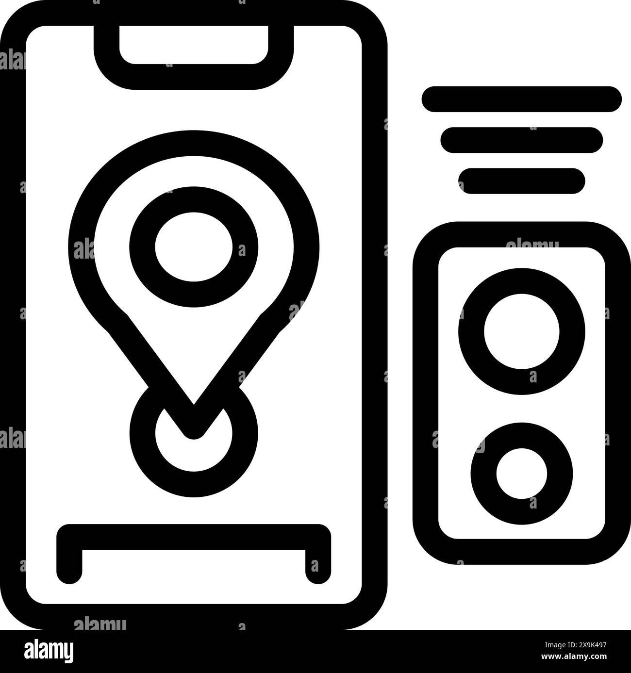 Icônes simplifiées illustrant une application cartographique pour smartphone et sa fonction d'alerte routière Illustration de Vecteur