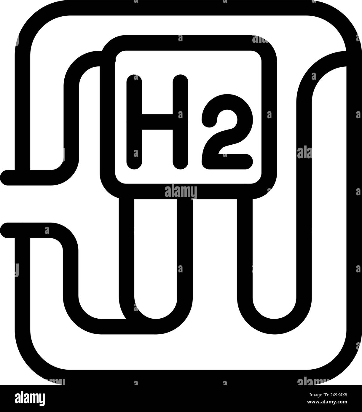Icône de symbole de gaz hydrogène avec molécule h2 et élément de tableau périodique en ligne noire isolé sur fond blanc pour la science et le concept d'énergie propre Illustration de Vecteur
