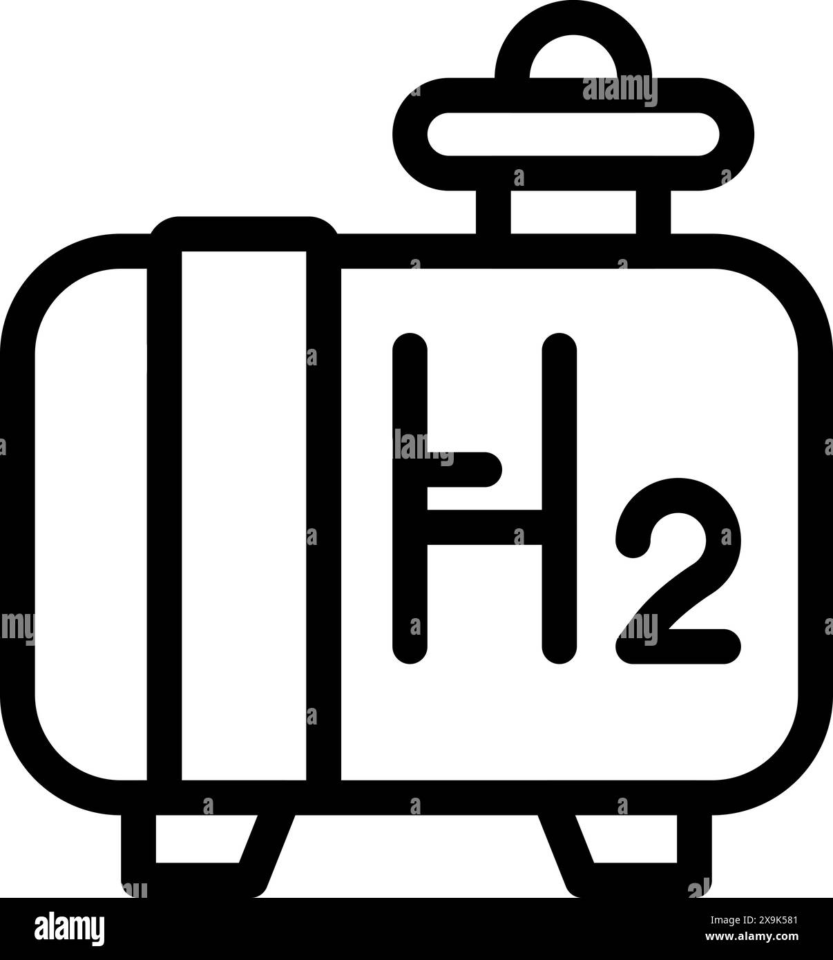 Icône simplifiée en noir et blanc représentant un réservoir de stockage d'hydrogène portant la mention h2 Illustration de Vecteur