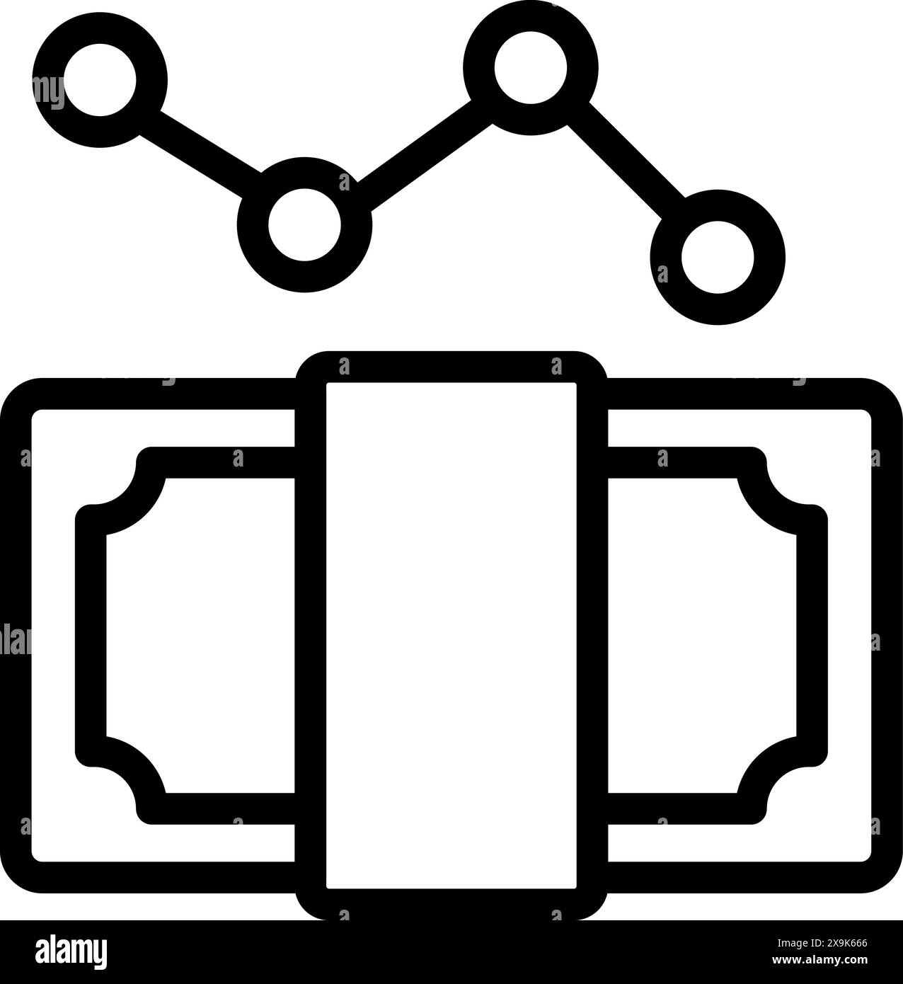 Icône en noir et blanc illustrant des analyses financières avec des billets de devise et un graphique de tendance Illustration de Vecteur