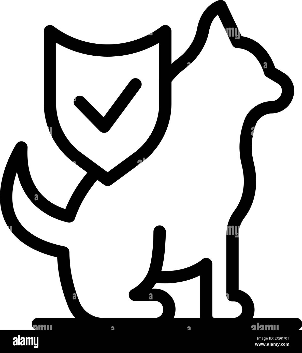 Icône de chien Husky de sécurité forte et fidèle en dessin au trait monochrome pour l'emblème et l'illustration de la marque de l'entreprise technologique de cybersécurité et de protection des données Illustration de Vecteur