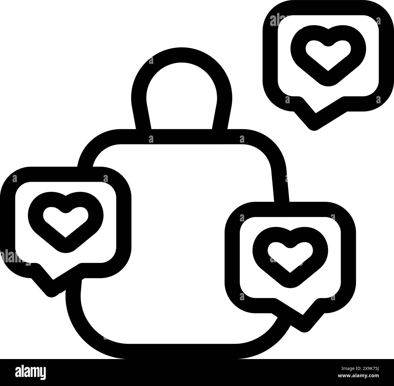 Aperçu d'une icône de notification de médias sociaux entourée de cœurs, exprimant la popularité et l'affection en ligne Illustration de Vecteur