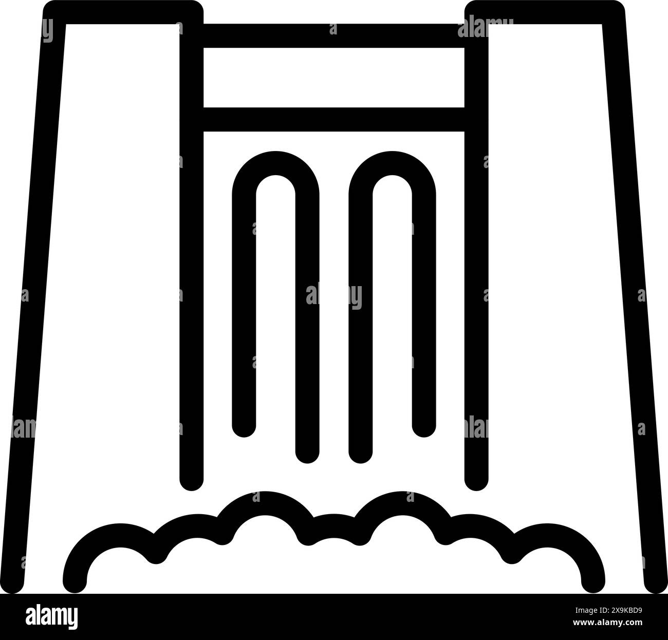 Icône de barrage d'énergie hydroélectrique en noir et blanc illustration de conception vectorielle isolée sur fond blanc, représentant la technologie de génération d'énergie durable et renouvelable Illustration de Vecteur