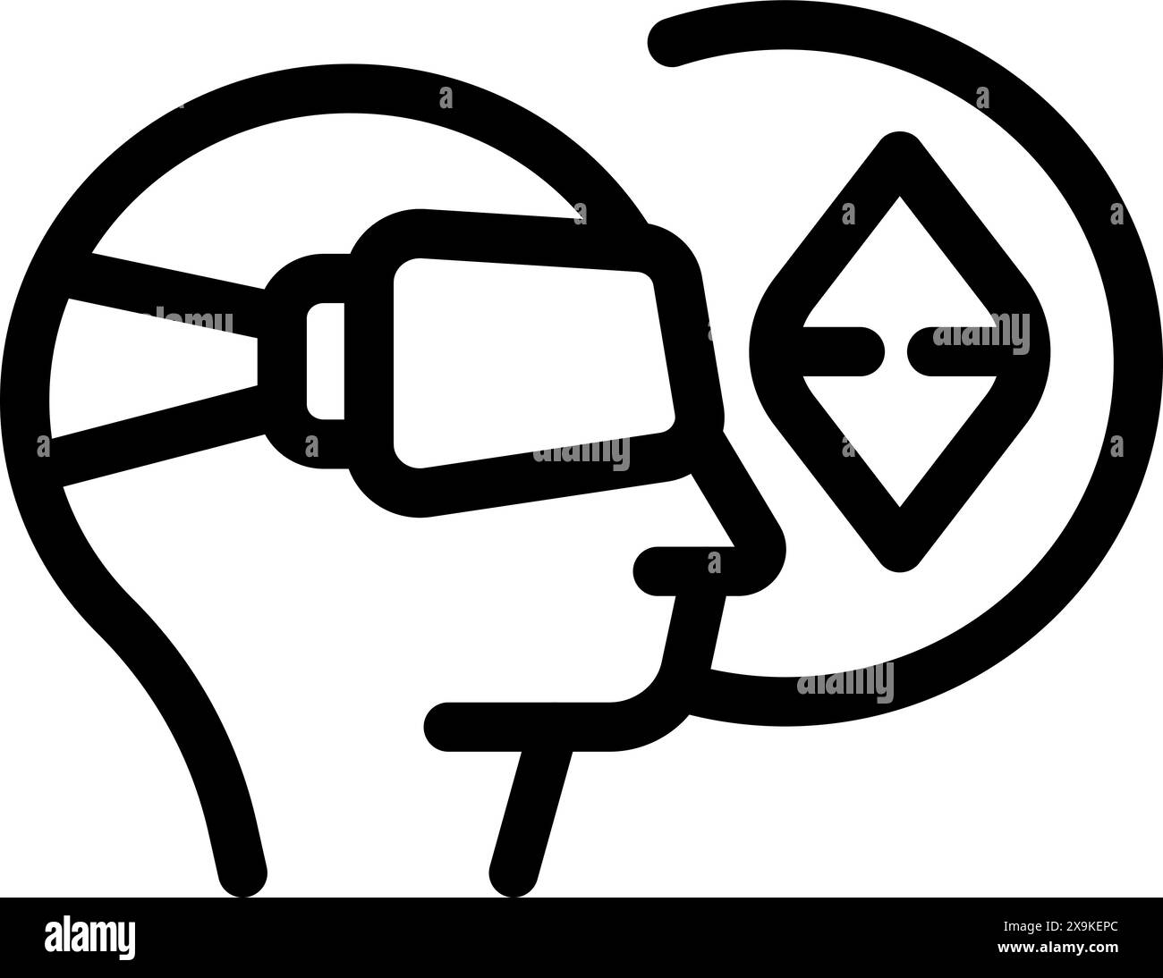 Icône noire simplifiée illustrant une personne utilisant un casque vr connecté à un contenu numérique Illustration de Vecteur
