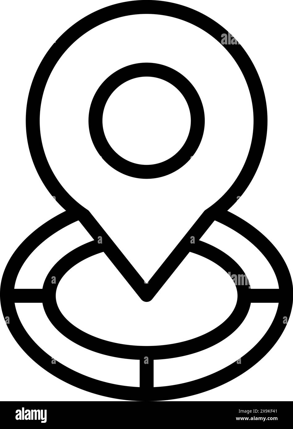 Contour noir et blanc d'une icône d'épingle d'emplacement sur une forme de cercle abstrait Illustration de Vecteur
