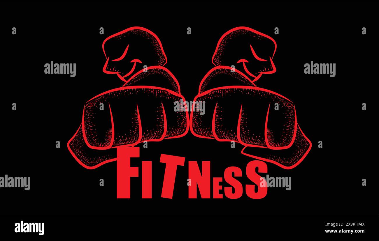 Illustration poing vue de face homme fort, musculation, combat, fitness Illustration de Vecteur