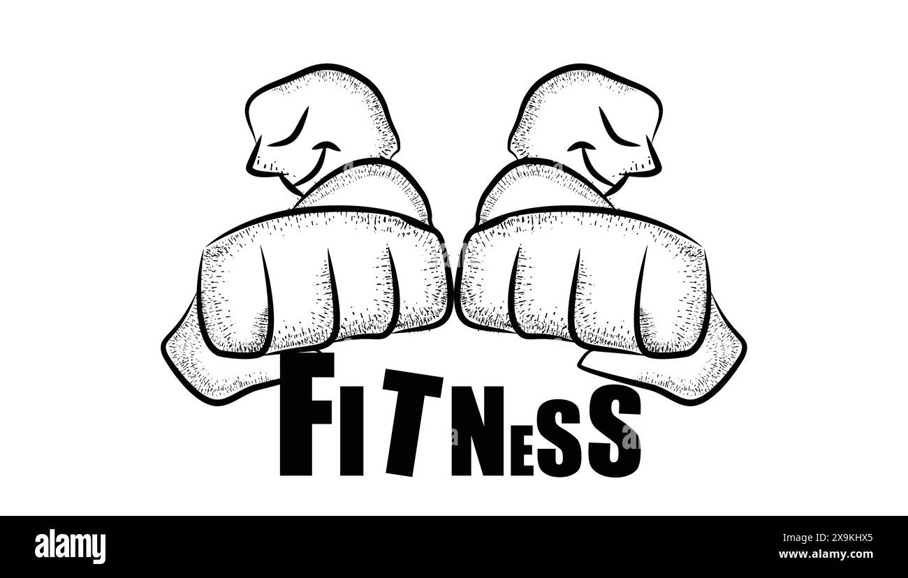 Illustration poing vue de face homme fort, musculation, combat, fitness Illustration de Vecteur