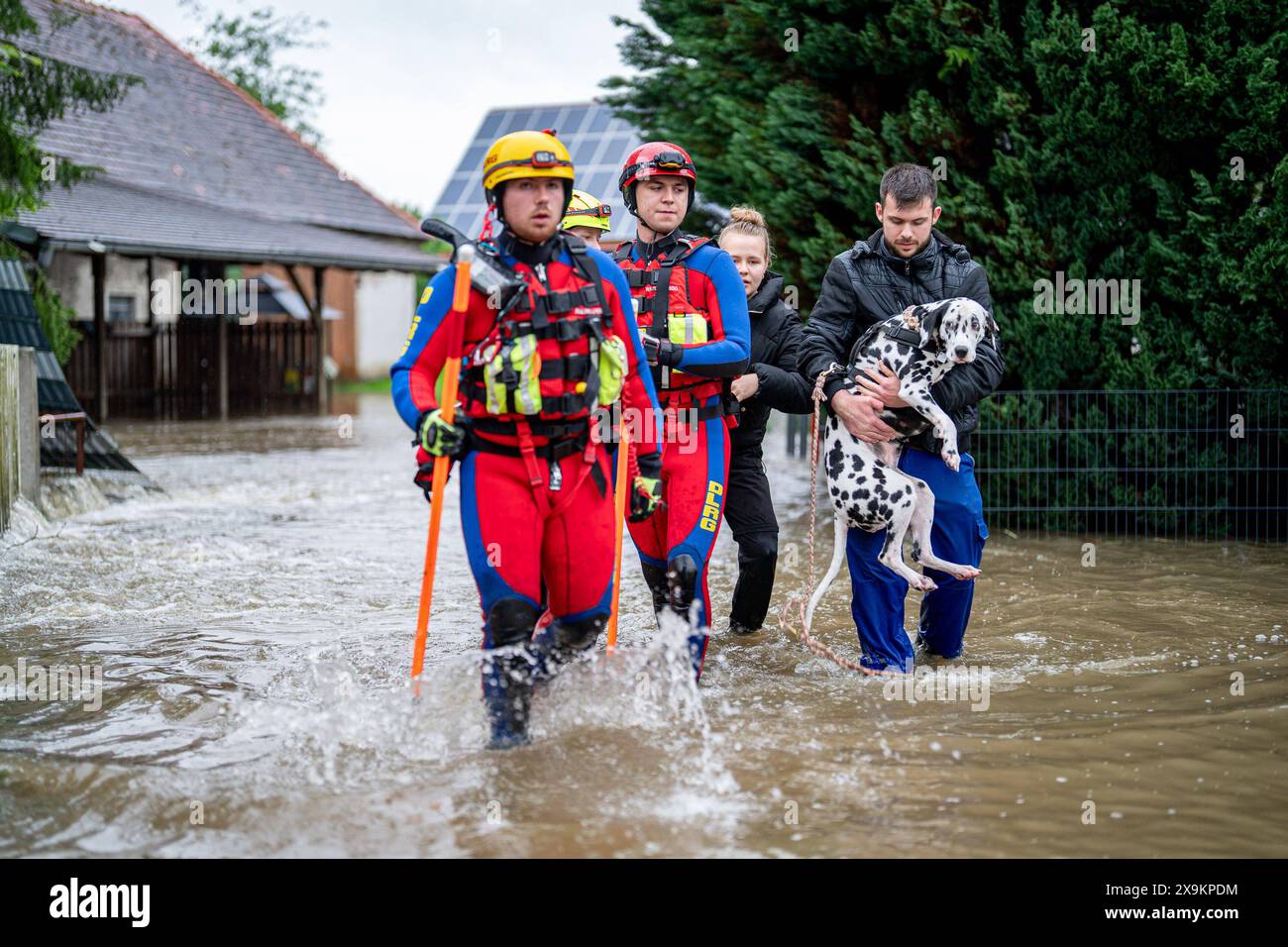 Neu-Ulm GER, Hochwasserlage in Sueddeutschland, Hochwasser, 01.06.2024 Einsatzkraefte der DLRG waren beteiligt an einer Personenrettung von 10 Personen sowie mehreren Hunden GER, Hochwasserlage in Sueddeutschland, Hochwasser, 01.06.2024 *** Neu Ulm GER, Flood situation in Southern Germany, Flood, 01 06 2024 les services d'urgence du DLRG ont été impliqués dans un sauvetage de 10 personnes et de plusieurs chiens GER, Flood situation in Southern Germany, Flood, 01 06 2024 Copyright : xEibner-Pressefoto/DanielxREINELTx EP DRT Banque D'Images