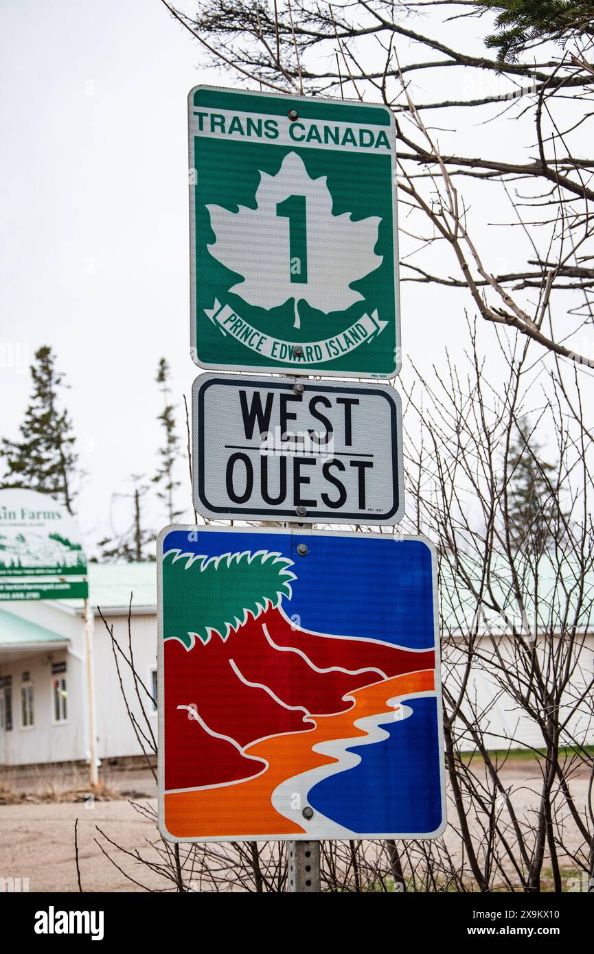 Panneau Central Coast Drive sur la TRANS Canada Highway à Crapaud, Île-du-Prince-Édouard, Canada Banque D'Images