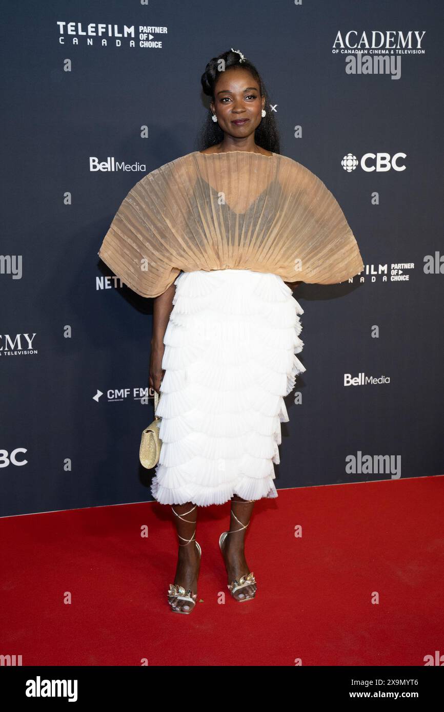 Toronto, Canada. 31 mai 2024. Oyin Oladejo assiste aux Prix écrans canadiens 2024 au CBC Broadcast Centre. Les Canadian Screen Awards, établis en 2013, honorent l'excellence dans les productions cinématographiques, télévisuelles et numériques partout au Canada. Organisés par l'Académie canadienne du cinéma et de la télévision, les prix célèbrent les meilleurs talents et réalisations du pays dans l'industrie du divertissement. (Photo de Shawn Goldberg/SOPA images/SIPA USA) crédit : SIPA USA/Alamy Live News Banque D'Images