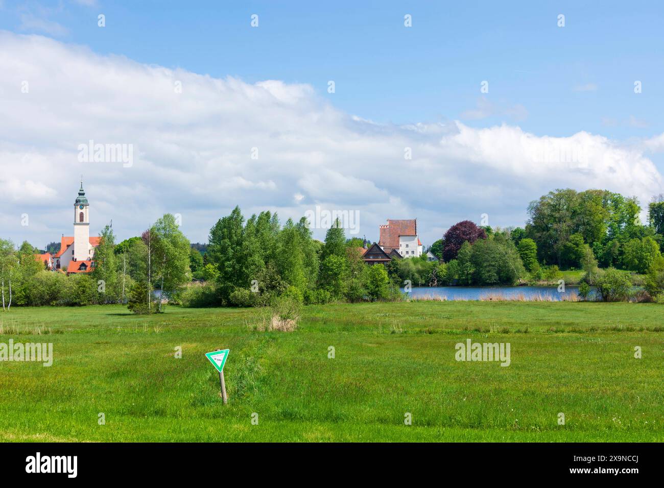 lac Zellersee, église constituée Gallus et Ulrich, Altes Schloss Old Castle Kißlegg Kißlegg Oberschwaben-Allgäu Baden-Württemberg Allemagne Banque D'Images