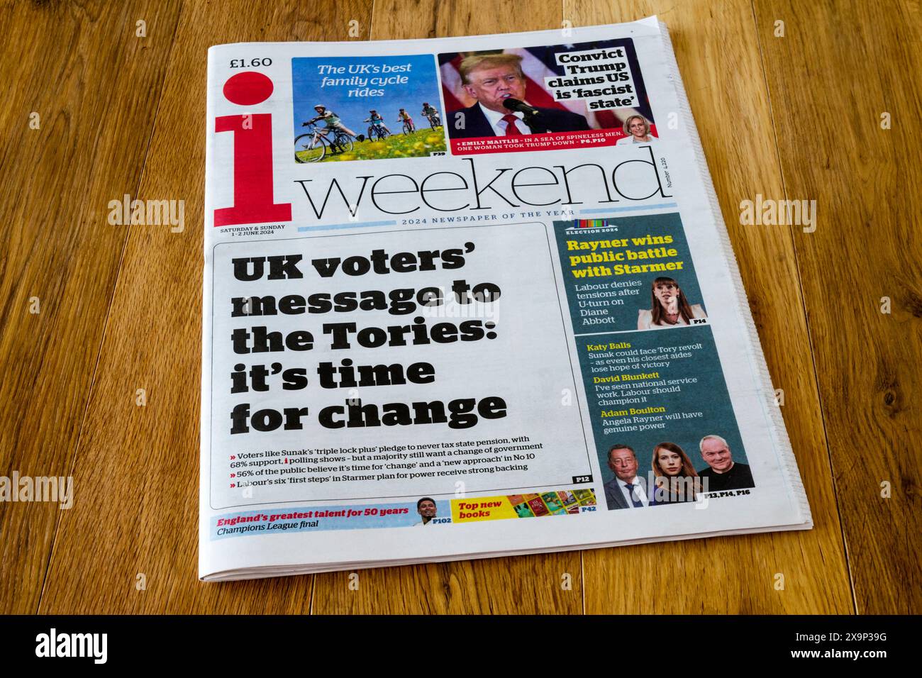 1-2 juin 2024. La première page de i Weekend lit le message des électeurs britanniques aux conservateurs : il est temps de changer. Banque D'Images